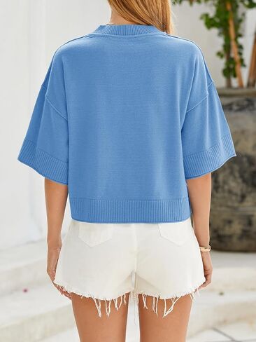 Saodimallsu Womens Short Sleeve Oversized Sweater Tops Cropped Crewneck Casual Loose Knit 2025 Summer T Shirts in Kuwait