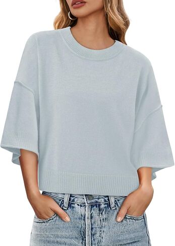 Saodimallsu Womens Short Sleeve Oversized Sweater Tops Cropped Crewneck Casual Loose Knit 2025 Summer T Shirts in Kuwait