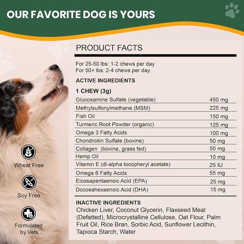 Veterinary Naturals Hemp & HIPS Joint Supplement for Dogs - 60 Soft Chews for Dog Hip and Joint Supplement with Glucosamine for Dogs, MSM, & Turmeric (Beef & Bacon) in Saudi Arabia