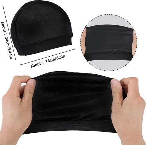 Silky Durag for Men, Satin Dorag with 1 Wave Cap, Silk Doo Rag with Long Tail and Wide Straps Du rag Headwraps(Black) in Saudi Arabia
