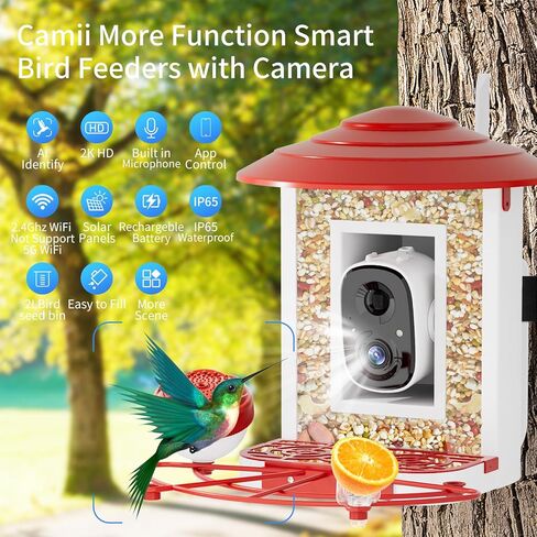 وحدة تغذية الطيور الذكية بتقنية الذكاء الاصطناعي مع كاميرا تعمل بالطاقة الشمسية، وحدة تغذية الطيور Camii المزودة بكاميرا عالية الدقة 2K، تلتقط كل طائر وتأتي وتعرف على أكثر من 10000 نوع من الطيور، ومقاطع فيديو الطيور على متجر السحابة ومراقبة الطيور على اله in Kuwait