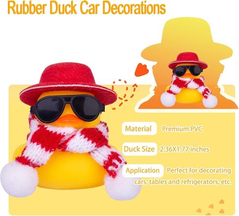 Car Rubber Duck, Cute Winter Duck Car Dashboard Decorations for Cool Car Accessories with Mini Top Hat, Sunglasses, and Scarf(B18) in Saudi Arabia