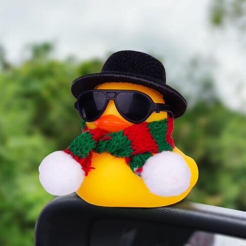 Car Rubber Duck, Cute Winter Duck Car Dashboard Decorations for Cool Car Accessories with Mini Top Hat, Sunglasses, and Scarf(B18) in Saudi Arabia