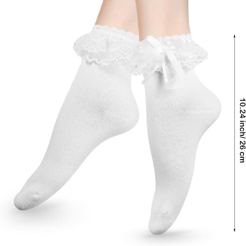 White Lace Socks 1 Pair Lace Socks for Women Ankle Ruffle Socks with Bows Lolita Socks with Bow Women Lace Ruffle Frilly Ankle Socks with Bow Soft Knit Lolita Princess Socks for Girls (White) in Saudi Arabia