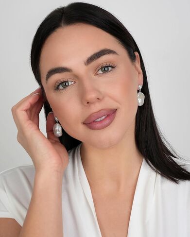 LILY LUSTER 14k مطلية بالذهب 925 الفضة الاسترليني مختارة بعناية AAAA جودة طبيعية بيضاء المياه العذبة مثقف غير النظامية كرة نارية الباروك اللؤلؤ قطرة تتدلى أقراط الزفاف للنساء in Kuwait