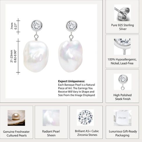 LILY LUSTER 14k مطلية بالذهب 925 الفضة الاسترليني مختارة بعناية AAAA جودة طبيعية بيضاء المياه العذبة مثقف غير النظامية كرة نارية الباروك اللؤلؤ قطرة تتدلى أقراط الزفاف للنساء in Kuwait