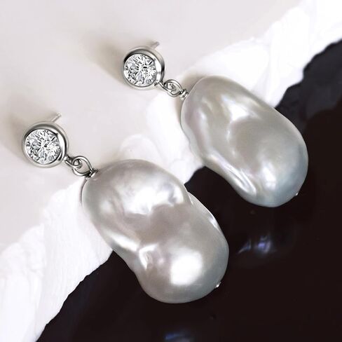 LILY LUSTER 14k مطلية بالذهب 925 الفضة الاسترليني مختارة بعناية AAAA جودة طبيعية بيضاء المياه العذبة مثقف غير النظامية كرة نارية الباروك اللؤلؤ قطرة تتدلى أقراط الزفاف للنساء in Kuwait