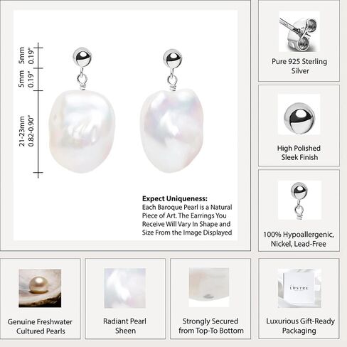 LILY LUSTER 14k مطلية بالذهب 925 الفضة الاسترليني مختارة بعناية AAAA جودة طبيعية بيضاء المياه العذبة مثقف غير النظامية كرة نارية الباروك اللؤلؤ قطرة تتدلى أقراط الزفاف للنساء in Kuwait
