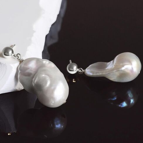 LILY LUSTER 14k مطلية بالذهب 925 الفضة الاسترليني مختارة بعناية AAAA جودة طبيعية بيضاء المياه العذبة مثقف غير النظامية كرة نارية الباروك اللؤلؤ قطرة تتدلى أقراط الزفاف للنساء in Kuwait