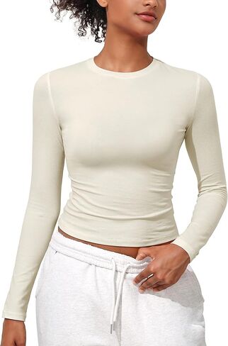 Hilor Women's Long Sleeve T Shirts Crew Neck Tight Fitted Tee Tops Basic Going Out Tops Crop Y2K Clothes in Saudi Arabia