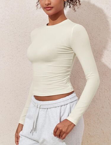 Hilor Women's Long Sleeve T Shirts Crew Neck Tight Fitted Tee Tops Basic Going Out Tops Crop Y2K Clothes in Saudi Arabia