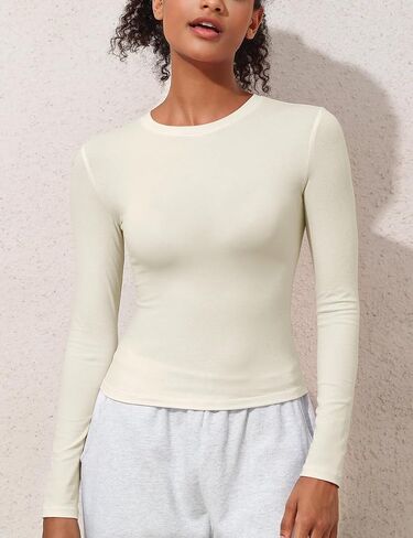 Hilor Women's Long Sleeve T Shirts Crew Neck Tight Fitted Tee Tops Basic Going Out Tops Crop Y2K Clothes in Saudi Arabia