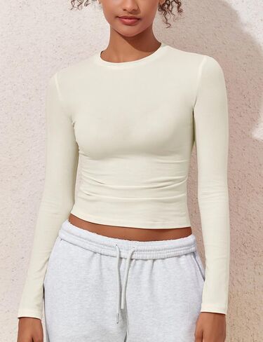 Hilor Women's Long Sleeve T Shirts Crew Neck Tight Fitted Tee Tops Basic Going Out Tops Crop Y2K Clothes in Saudi Arabia