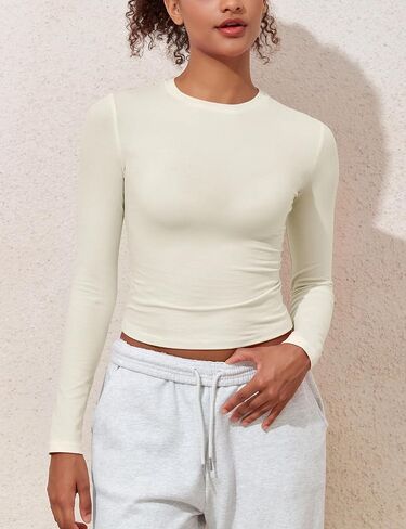 Hilor Women's Long Sleeve T Shirts Crew Neck Tight Fitted Tee Tops Basic Going Out Tops Crop Y2K Clothes in Saudi Arabia