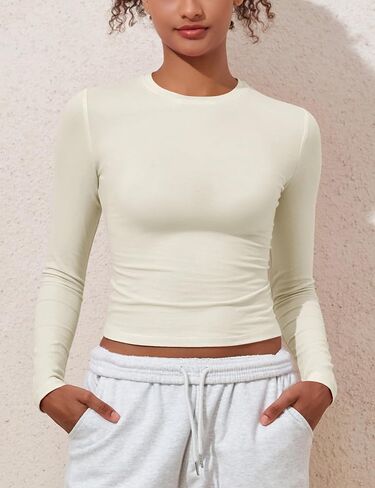 Hilor Women's Long Sleeve T Shirts Crew Neck Tight Fitted Tee Tops Basic Going Out Tops Crop Y2K Clothes in Saudi Arabia