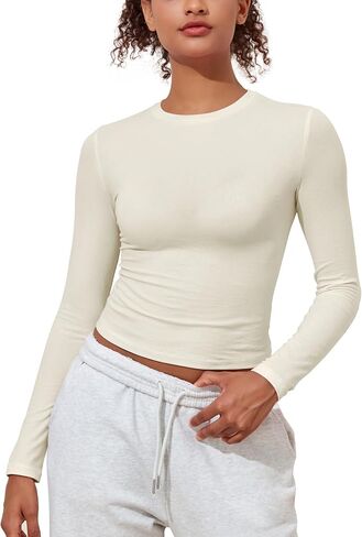 Hilor Women's Long Sleeve T Shirts Crew Neck Tight Fitted Tee Tops Basic Going Out Tops Crop Y2K Clothes in Saudi Arabia