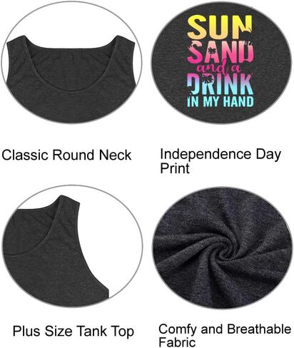 Plus Size Tank Top for Women Sun Salt Sea Letter Graphic Printed Sleeveless Loose Casual Tunics Shirts in Kuwait