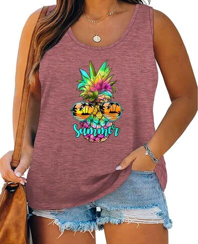 Plus Size Tank Top for Women Sun Salt Sea Letter Graphic Printed Sleeveless Loose Casual Tunics Shirts in Kuwait