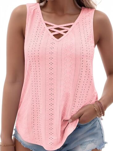 DOLNINE Womens Plus Size Sleeveless Shirts Summer Tank Tops V Neck Criss Cross Tee Tunics in Saudi Arabia