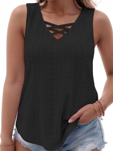 DOLNINE Womens Plus Size Sleeveless Shirts Summer Tank Tops V Neck Criss Cross Tee Tunics in Saudi Arabia