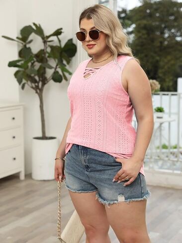 DOLNINE Womens Plus Size Sleeveless Shirts Summer Tank Tops V Neck Criss Cross Tee Tunics in Saudi Arabia