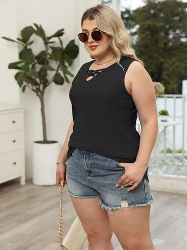 DOLNINE Womens Plus Size Sleeveless Shirts Summer Tank Tops V Neck Criss Cross Tee Tunics in Saudi Arabia