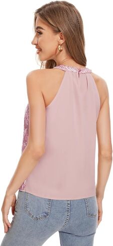 Women Sequin Halter Tops Sparkly Sleeveless Tank Tops Dressy Glitter Cocktail Party Tank in Saudi Arabia