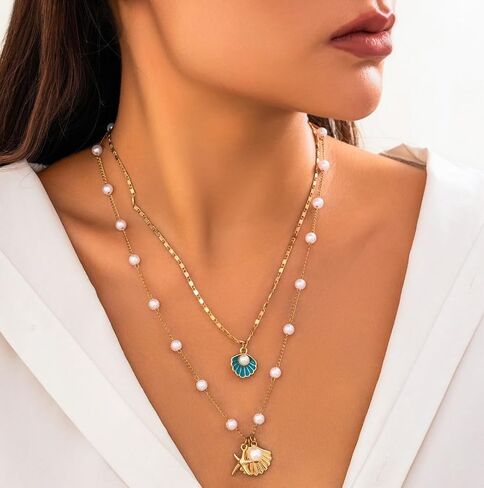 Roe Dolph Layered Necklaces for Women Trendy Gold Necklace Stack Layering Gold Necklaces Coin Cuban Chain Pendant Necklace Gold Jewelry in Saudi Arabia
