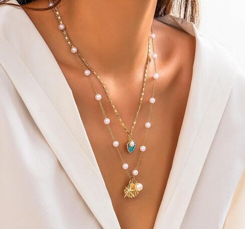 Roe Dolph Layered Necklaces for Women Trendy Gold Necklace Stack Layering Gold Necklaces Coin Cuban Chain Pendant Necklace Gold Jewelry in Saudi Arabia