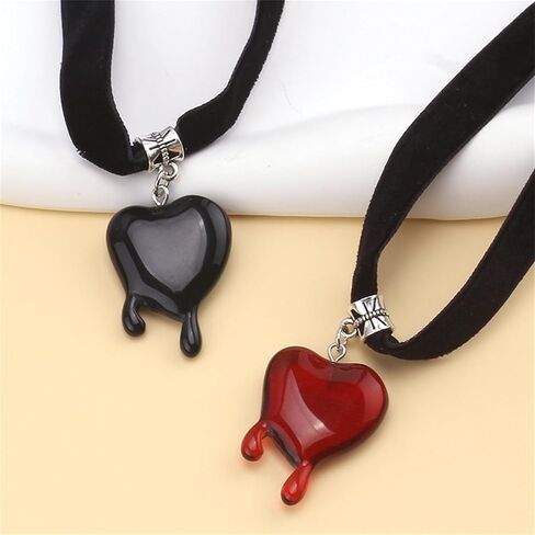 Y2k Dripping Blood Heart Choker Necklace Gothic Punk Vampire Black Red Bleeding Puffy Hearts Velvet Necklace for Women Goth Halloween Party Cosplay Costume Fashion Jewelry Gifts in Saudi Arabia