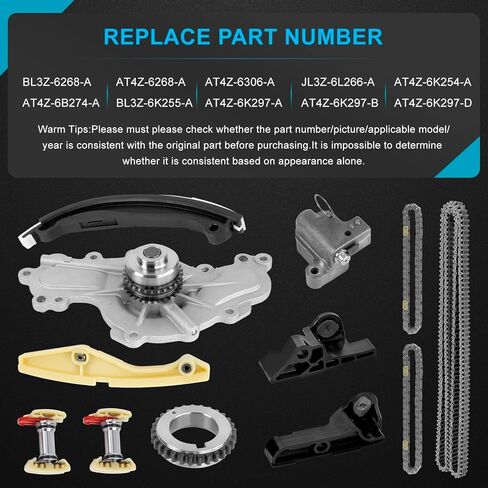 مجموعة سلسلة التوقيت مع مضخة مياه - متوافقة مع 2013-2017 Ford Edge Explorer Flex Police Interceptor Sedan Utility Taurus، من أجل Lincoln MKS MKX 3.5 3.7L استبدال BL3Z-6268-A، AT4Z-6268-A in Kuwait