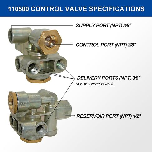 110500 Spring Brake Control Valve - Trailer Brake Priority with 3/8" Ports - Replaces Sealco 110500X, 170.110500, 065438, 51131 - Valve-Spring Brake Control for Truck Trailer Parking Stop in Kuwait