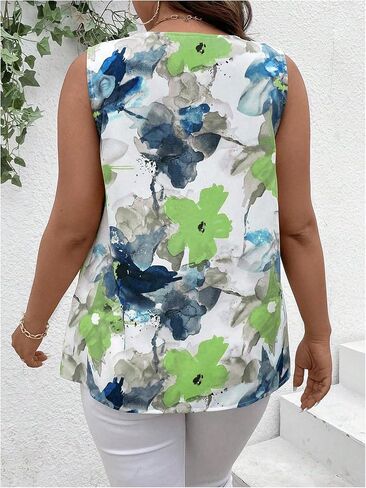 SOLY HUX Women's Plus Size Floral Print Tank Top Sleeveless Shirts V Neck Summer Going Out Blouse Tops in Saudi Arabia