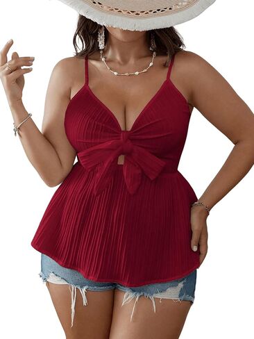 SOLY HUX Women's Plus Size Summer V Neck Cami Top Knot Front Peplum Camisole Tank Sleeveless Tunic Shirt in Saudi Arabia