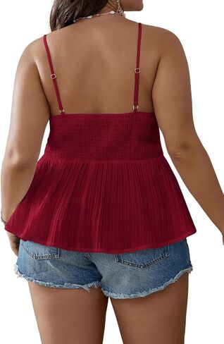 SOLY HUX Women's Plus Size Summer V Neck Cami Top Knot Front Peplum Camisole Tank Sleeveless Tunic Shirt in Saudi Arabia