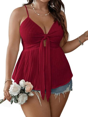 SOLY HUX Women's Plus Size Summer V Neck Cami Top Knot Front Peplum Camisole Tank Sleeveless Tunic Shirt in Saudi Arabia