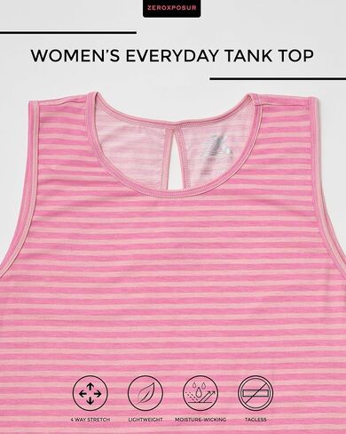 ZeroXposur Bayside Everyday Crew Neck Tank Tops for Women with Back Keyhole, Striped Tank Top for Women, High Neck Tank Top in Saudi Arabia