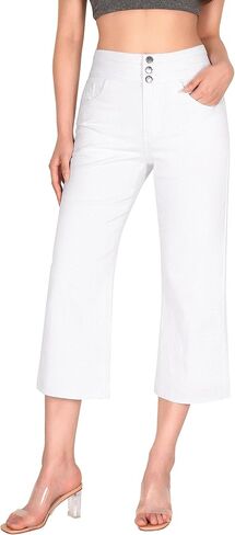 roswear Women's Wide Leg Capri Jeans Stretchy High Waisted Baggy Jeans Denim Capris with Pockets in Saudi Arabia