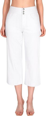 roswear Women's Wide Leg Capri Jeans Stretchy High Waisted Baggy Jeans Denim Capris with Pockets in Saudi Arabia