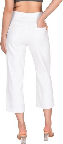 roswear Women's Wide Leg Capri Jeans Stretchy High Waisted Baggy Jeans Denim Capris with Pockets in Saudi Arabia
