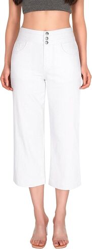 roswear Women's Wide Leg Capri Jeans Stretchy High Waisted Baggy Jeans Denim Capris with Pockets in Saudi Arabia