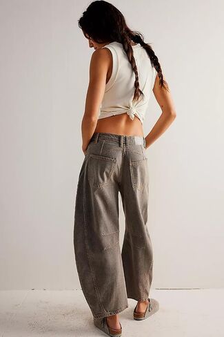 Barrel Jeans Women,Women Mid Rise Barrel Jeans Wide Leg Baggy Trendy Jeans Boyfriend Vintage Denim Pants with Pocket in Saudi Arabia