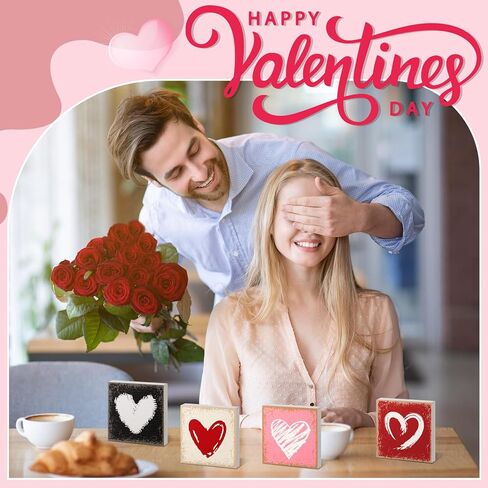 Qunclay 4 Pcs Valentine's Day Heart Tabletop Decor Reversible St. Patrick's Day Shamrock Wooden Sign Lucky Clover Table Centerpieces Irish Green Shamrock Tabletop for Home Party Holiday Tiered Tray in Kuwait