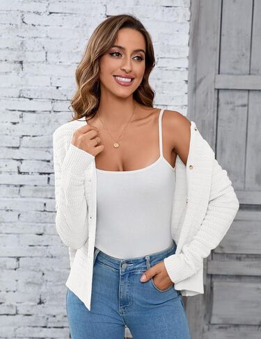 Women's Button Down Cardigan Sweater Causal Open Front Long Sleeve Crewneck Knit Outwear for Women in Kuwait