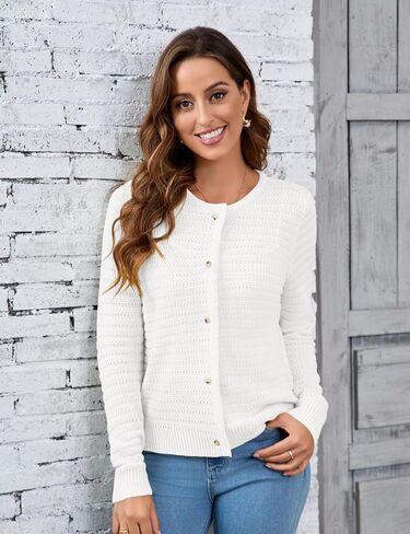 Women's Button Down Cardigan Sweater Causal Open Front Long Sleeve Crewneck Knit Outwear for Women in Kuwait