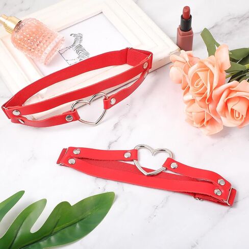 Thigh Garters for Women PU Simulated Leather Women's Elastic Garter Belt Red Heart Adjustable Leg Garter Halloween Christmas New Year Gift in Saudi Arabia