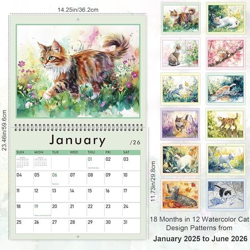 GuassLee Cat Wall Calendar 2024-2025, Vertical Wall Calendar 2024, 18-Months Hanging Art Calendar Jul. 2024 to Dec. 2025, 14 x 23" Monthly Planner Wall with Thick Paper for Office School Home Teacher in Kuwait