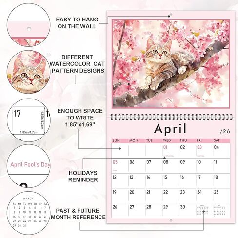 GuassLee Cat Wall Calendar 2024-2025, Vertical Wall Calendar 2024, 18-Months Hanging Art Calendar Jul. 2024 to Dec. 2025, 14 x 23" Monthly Planner Wall with Thick Paper for Office School Home Teacher in Kuwait