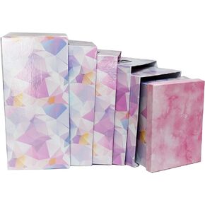 ALEF Elegant Decorative Themed Nesting Gift Boxes -6 Boxes- Nesting Boxes Beautifully Themed and Decorated! (Sweet Water Colors w/Metal Name Plate)