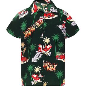 KING KAMEHA Funky Hawaiian Shirt, Shortsleeve, Christmas, Surf Santa, Black, XL